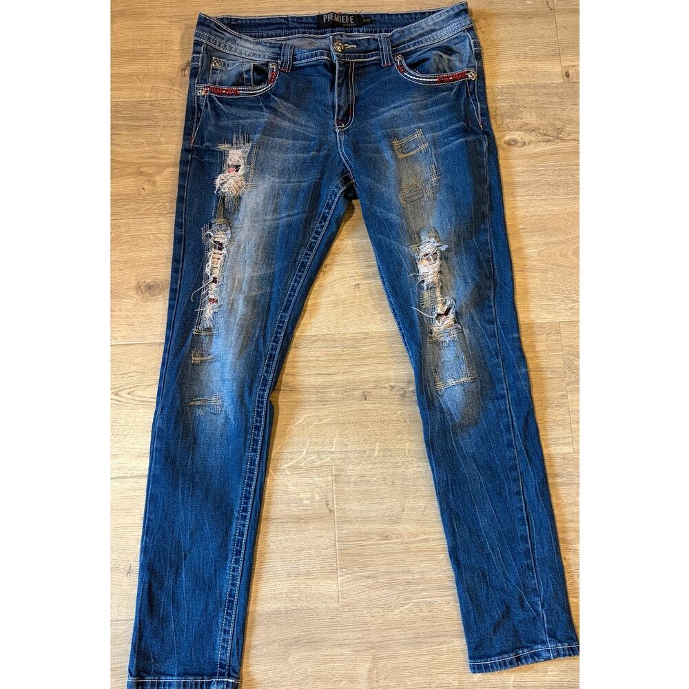 Premiere by rue21 Women’s Jeans 11/12R Distressed Embellished Y2K Straight Leg